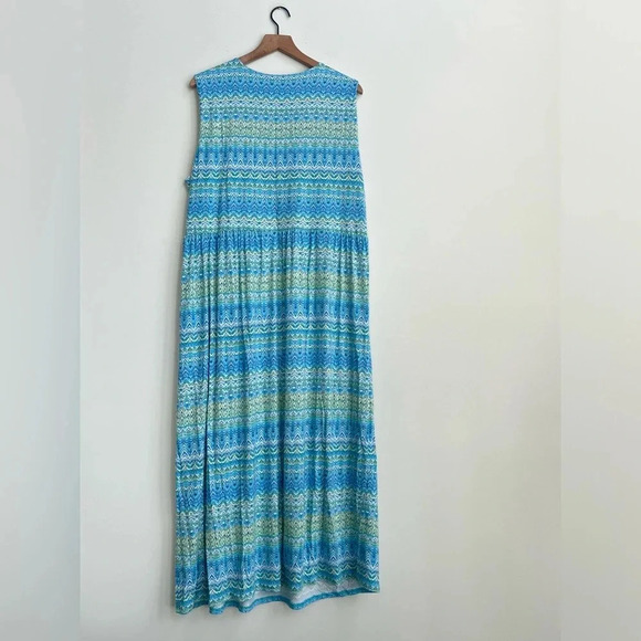 J. Jill Blue Surplice Aegean Island Ikat Print Maxi Dress Stretch Jersey Plus 3X - Picture 8 of 12